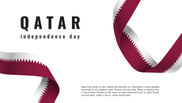 리본이 달린 카타르 독립기념일 축하 배너 — 스톡 벡터