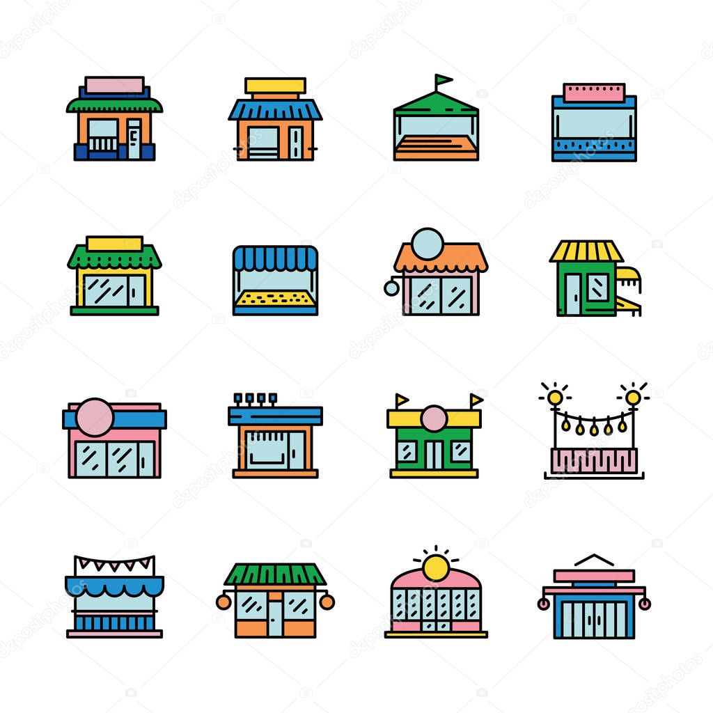 Commerce store front outline vector icon flat