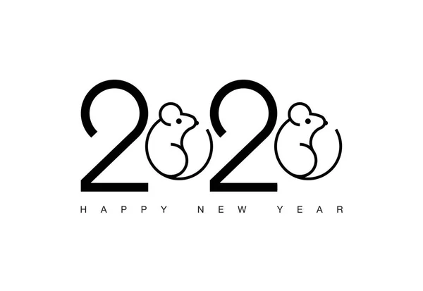 新年快乐 2020 大鼠标志文本设计. — 图库矢量图片
