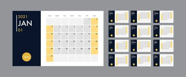 Calendário 2021 modelo planejador vetor diário em um estilo minimalista — Vetor de Stock