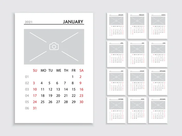 Kalendarz 2021 szablon planer wektor pamiętnik w minimalistycznym stylu — Wektor stockowy