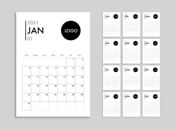 Календар 2021 планування шаблонів векторний щоденник в мінімалістичному стилі — стоковий вектор