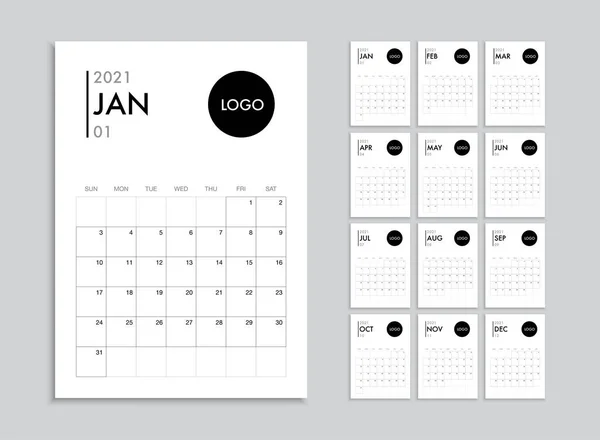 Calendario 2021 plantilla planificador vector diario en un estilo minimalista — Vector de stock