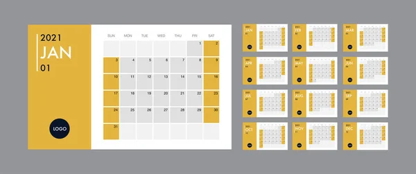 Buku harian vektor templat kalender 2021 dengan gaya minimalis Stok Ilustrasi 