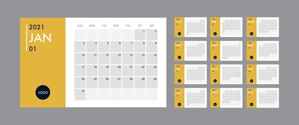 Kalender 2021 Vorlagenplaner Vektortagebuch im minimalistischen Stil — Stockvektor