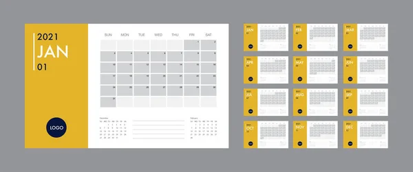 Buku harian vektor templat kalender 2021 dengan gaya minimalis Stok Vektor Bebas Royalti