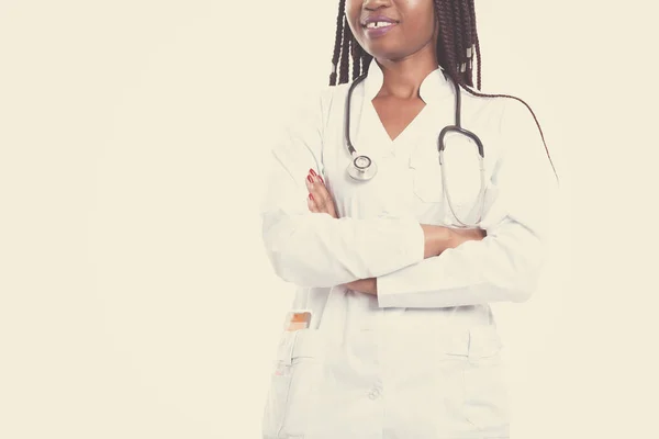 Female american african doctor, nurse woman wearing medical coat — Stock Photo, Image