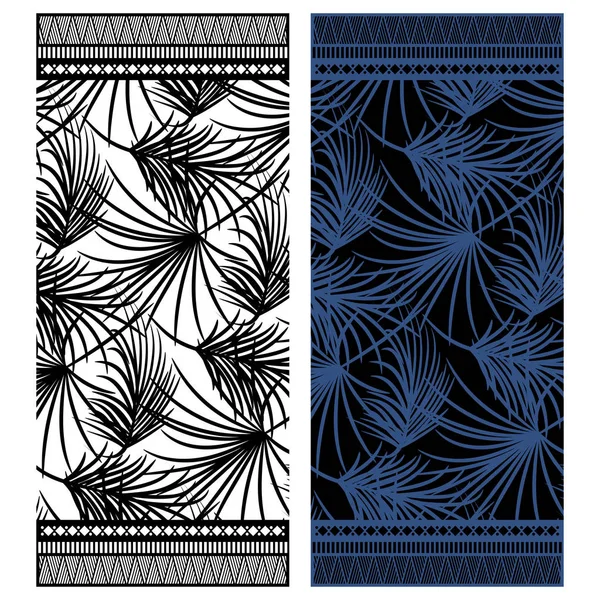 Conception vectorielle de serviettes de plage avec feuilles de palmier et bordures . — Image vectorielle
