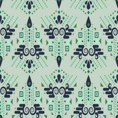 Etnik geometrik nane yeşil yaz Dikişsiz vektör desen.