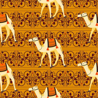 Develer oryantal dekoratif motifler sorunsuz vektör desen.