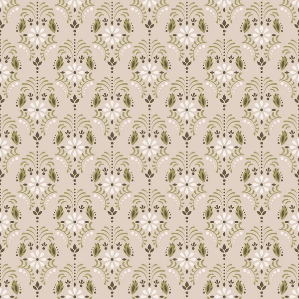 ダマスク ベージュ花のシームレスなベクトル パターン. — ストックベクタ