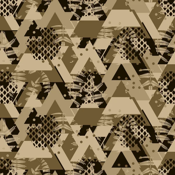 Üçgen kahverengi camo fern kalın sorunsuz vektör desen.