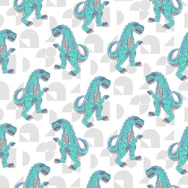 Dino canavar çocuk kesintisiz vektör desen.