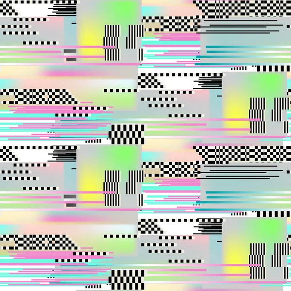 Glitch seamless pattern art. Digital abstract pixel noise effect. — Stock Vector