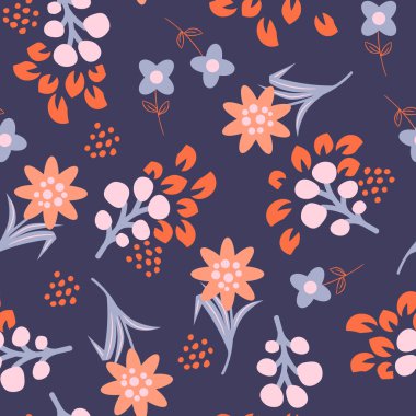 Çiçek mor kırmızı sorunsuz vektör desen.