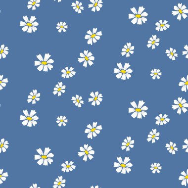 Retro daisy basit mavi çiçekler sorunsuz vektör desen.