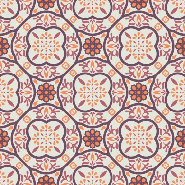 Vintage zemin fayans süsleme mor vektör desen baskı.