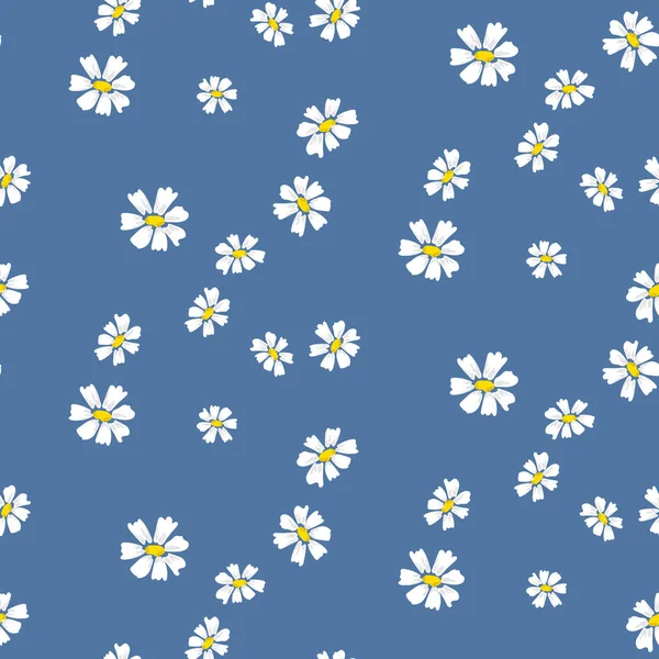 Retro daisy enkel blå blommor sömlös vektor mönster. — Stock vektor