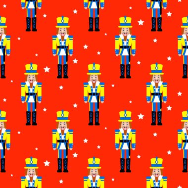 Fındıkkıran oyuncak kırmızı xmas sorunsuz vektör desen.