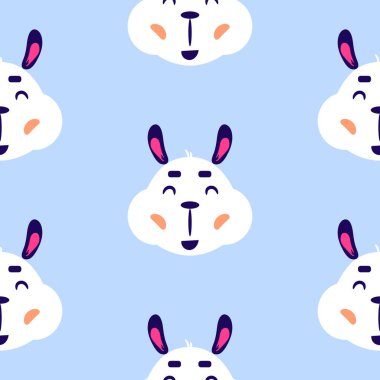 Lama şirin çocukça gülümseyen mavi sorunsuz tekrar desen vektör.