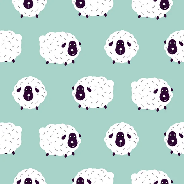 Cute sheeps boyish baby seamless vector pattern. — Stock Vector