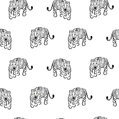 Vektör beyaz arka plan üzerinde kaplanlar ile seamless modeli. Kumaş tasarım tişörtleri ve bluzlar.