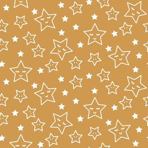 Estrellas somnoliento patrón sin costuras fondo verde y oro formas en estilo retro . — Vector de stock