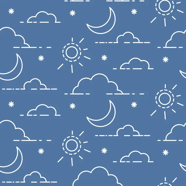 Wolken en zon in de hemel vector naadloze patroon. — Stockvector