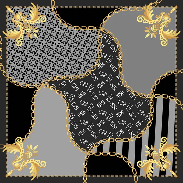 Hedvábný šátek zlaté řetězy vintage barokní design vektor. — Stockový vektor