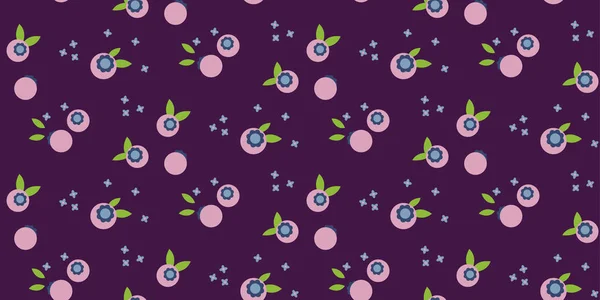 Seamless vector pattern with blueberries on purple background. — Stock Vector