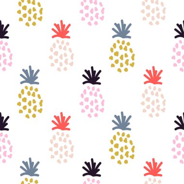Ananas yaz renkli tropikal Tekstil Dikişsiz vektör baskı.