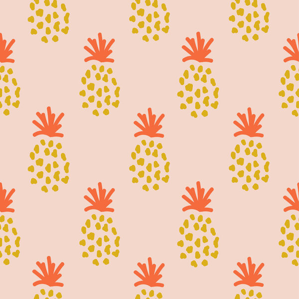 Pineapple summer orange tropical textile seamless vector print.