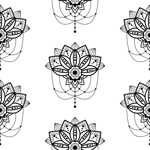 Mehendi Mandala design virág lóg függő részletek vektor varrat nélküli minta keleti stílusú illusztráció. — Stock Vector