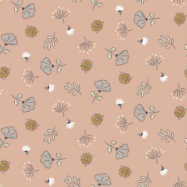 El çizilmiş sevimli çiçekler allık pastel renkler dikişsiz vektör deseni.