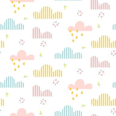 Bulut deseni. Çocuk tekstil baskı için sevimli gökyüzü dikişsiz vektör arka plan.