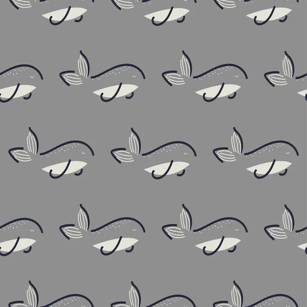 魚シームレスベクトルパターン。手描きスタイルグレー楽しい魚の背景. — ストックベクタ