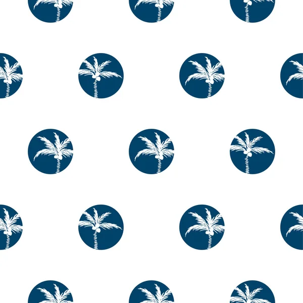 Stylized palm trees blue circled style seamless pattern design. — Stock Vector