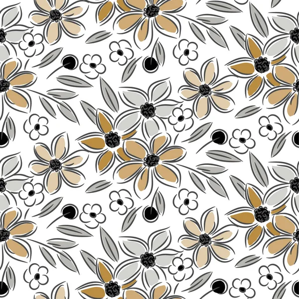 Bloemen Vintage hand getekende zand kleuren naadloze vector patroon. — Stockvector