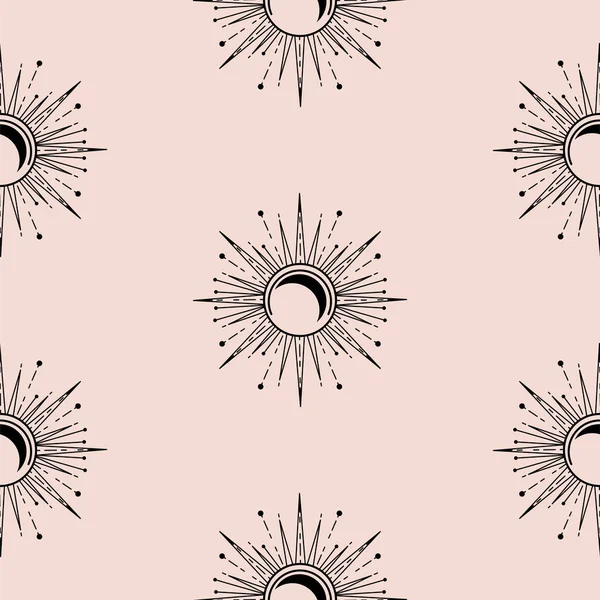 Sol y luna decorativo estilo boho elemento vector de diseño. Fondo de pantalla de patrón sin costuras . — Archivo Imágenes Vectoriales