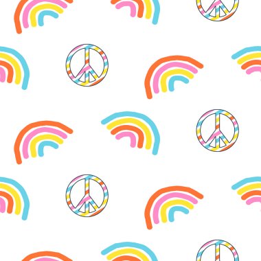 Gökkuşağı ve barış sembolü ile dikişsiz desen.