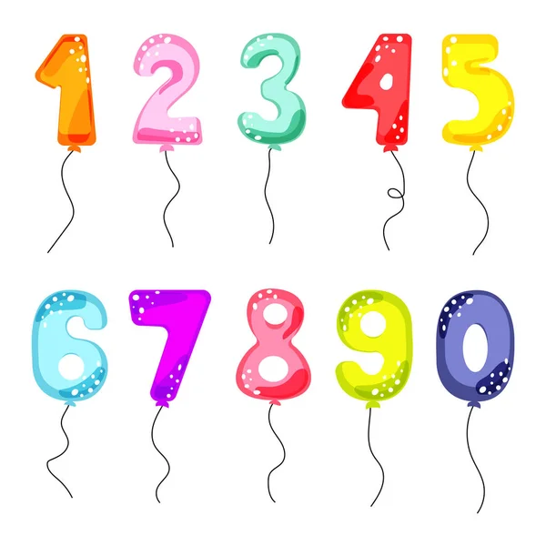 Numéros de ballon de bande dessinée pour les cartes de fête d'anniversaire des enfants. Ensemble vectoriel de carte d'invitation de célébration d'enfant . — Image vectorielle