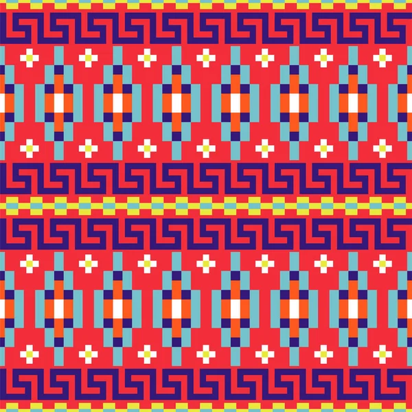 Modèle rouge sans couture géométrique folklorique avec texture de formes de bordure méandre . — Image vectorielle