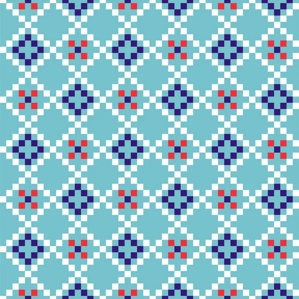 Gitter geometrische nahtlose blaue Muster Pixel Blöcke Formen Textur. — Stockvektor