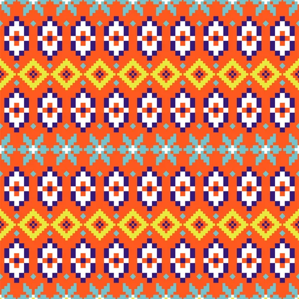 Volkstümliche geometrische nahtlose Muster bunte pixelige Formen Textur. — Stockvektor