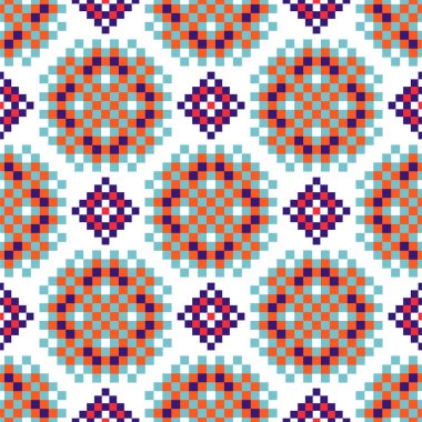 Rozet, folk dikişsiz vektör deseni pikselli dokuyu şekillendirir.