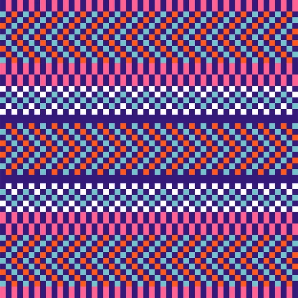 Geometrische Fischgrätstreifen nahtlose Muster Pixel Blöcke Formen Textur. — Stockvektor