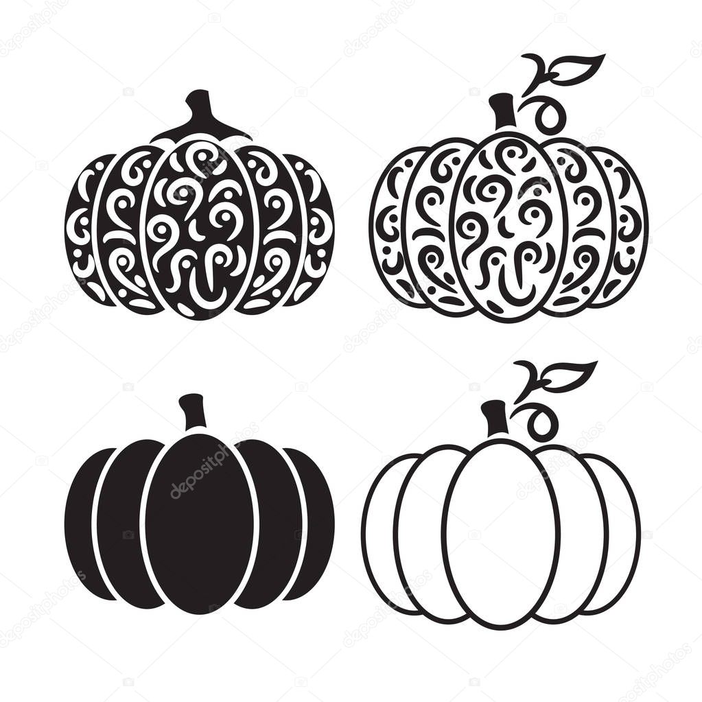 Vector cut out pumpkin decorative set. Pumpkin silhouette papercraft template stencil.