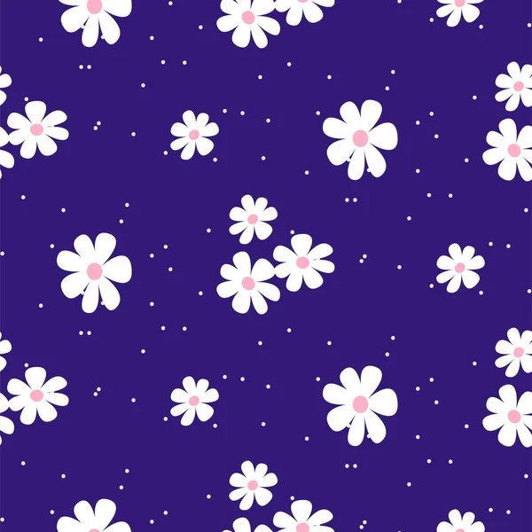 White daisy on blue background seamless pattern texture. — Stock Vector