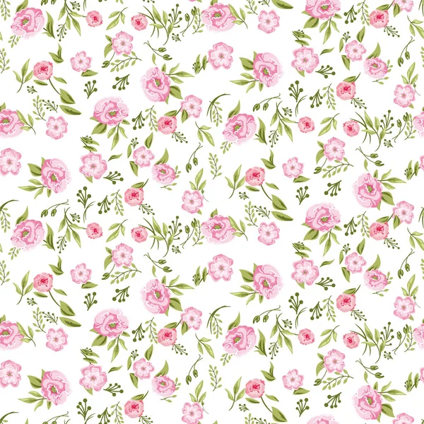 Rose Pfingstrose Blumen nahtlose Muster Textur auf weißem Hintergrund. — Stockvektor