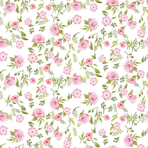 Rose peony flowers seamless pattern texture on white background.